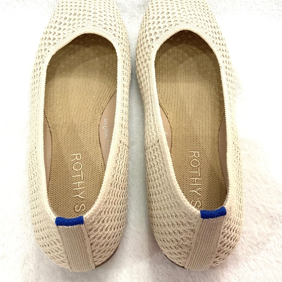 Off White Rothy’s The Max Square Toe Mesh Slip On Ballet Flat Size W8.5 Like New - Picture 14 of 15